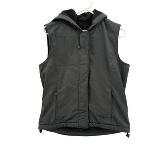 Eddie Bauer Vest Jacket Womens Size Small Black Fleece Lined Hood Outdoors